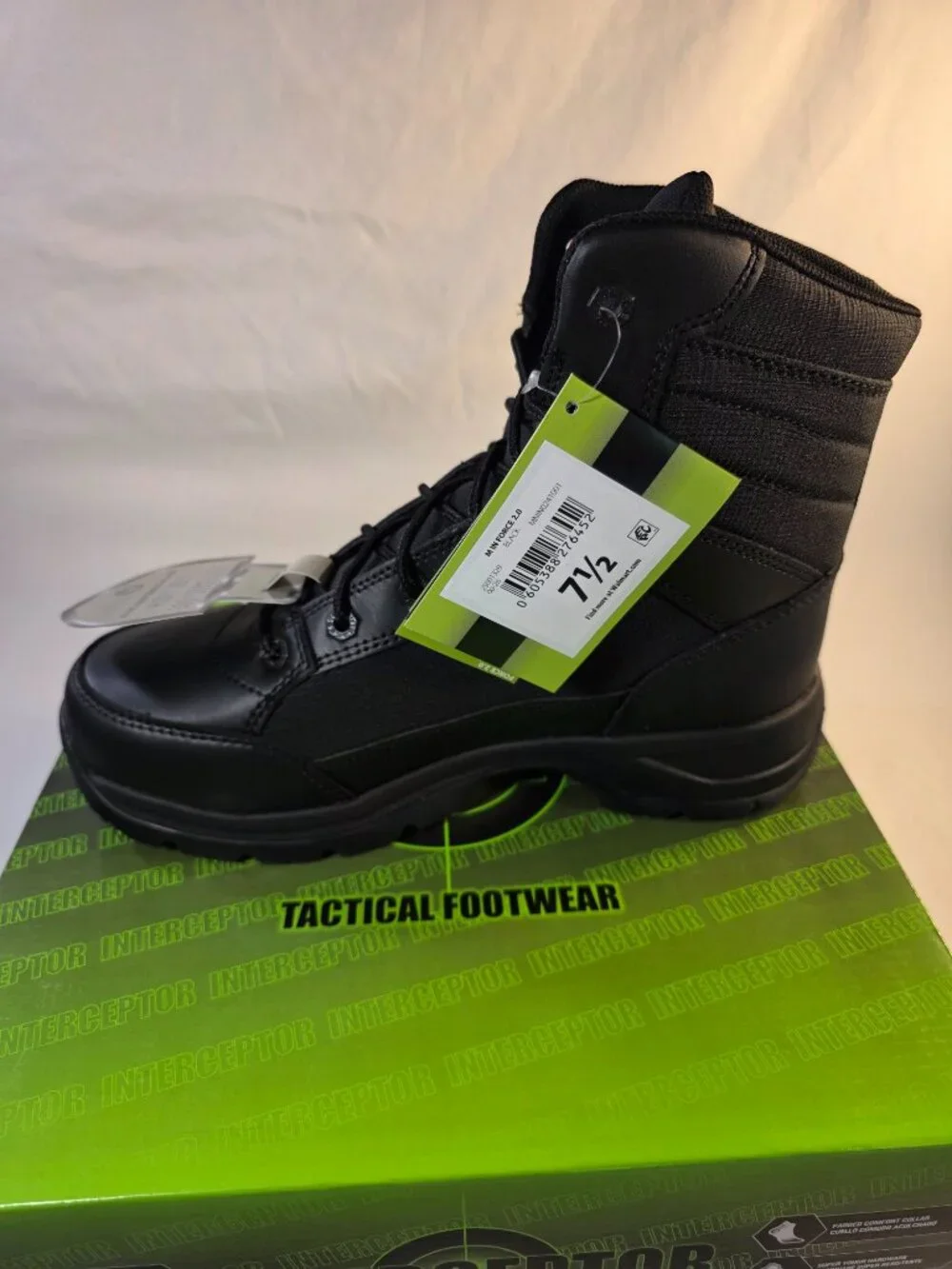 Interceptor Men's Black Leather Tactical Steel Toe Boots Force 2.0 Size 7.5 NWT